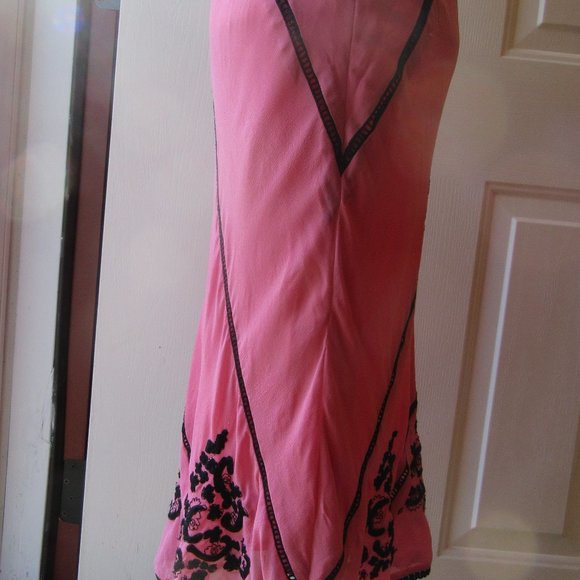 Vintage 80s-90s NWOT Persaman Midi Coral Pink and Black Chiffon Lined Skirt Sz 8 - Picture 5 of 9